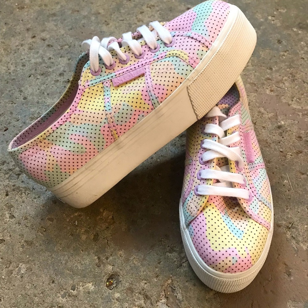 Pretty Pastel White Platform Superga Sneakers